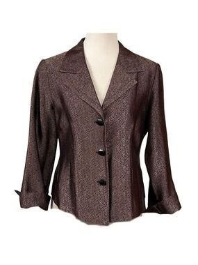 Dara Lamb Black Gold Silky Jacquard Blazer Suit Jacket Size S